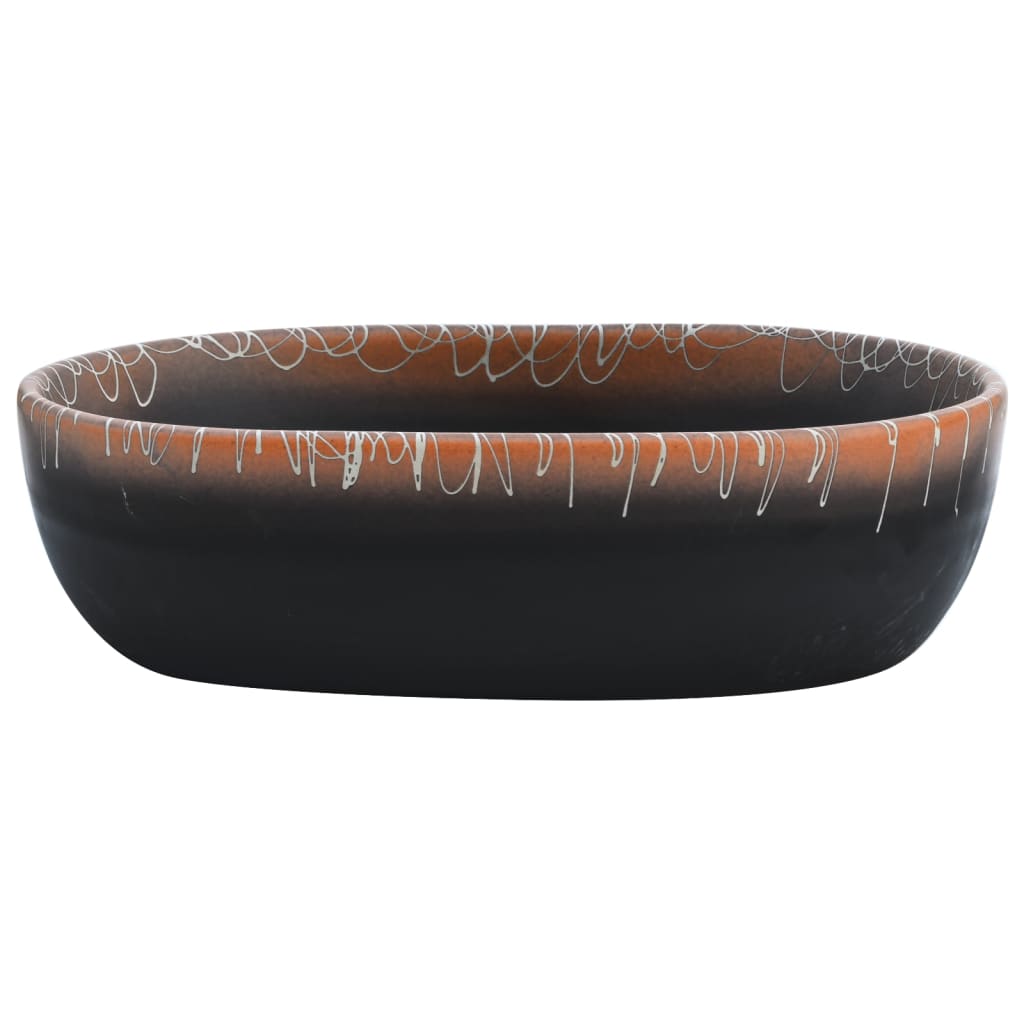 vidaXL Umývadlo na dosku čierno-oranžové oválne 47x33x13 cm keramické