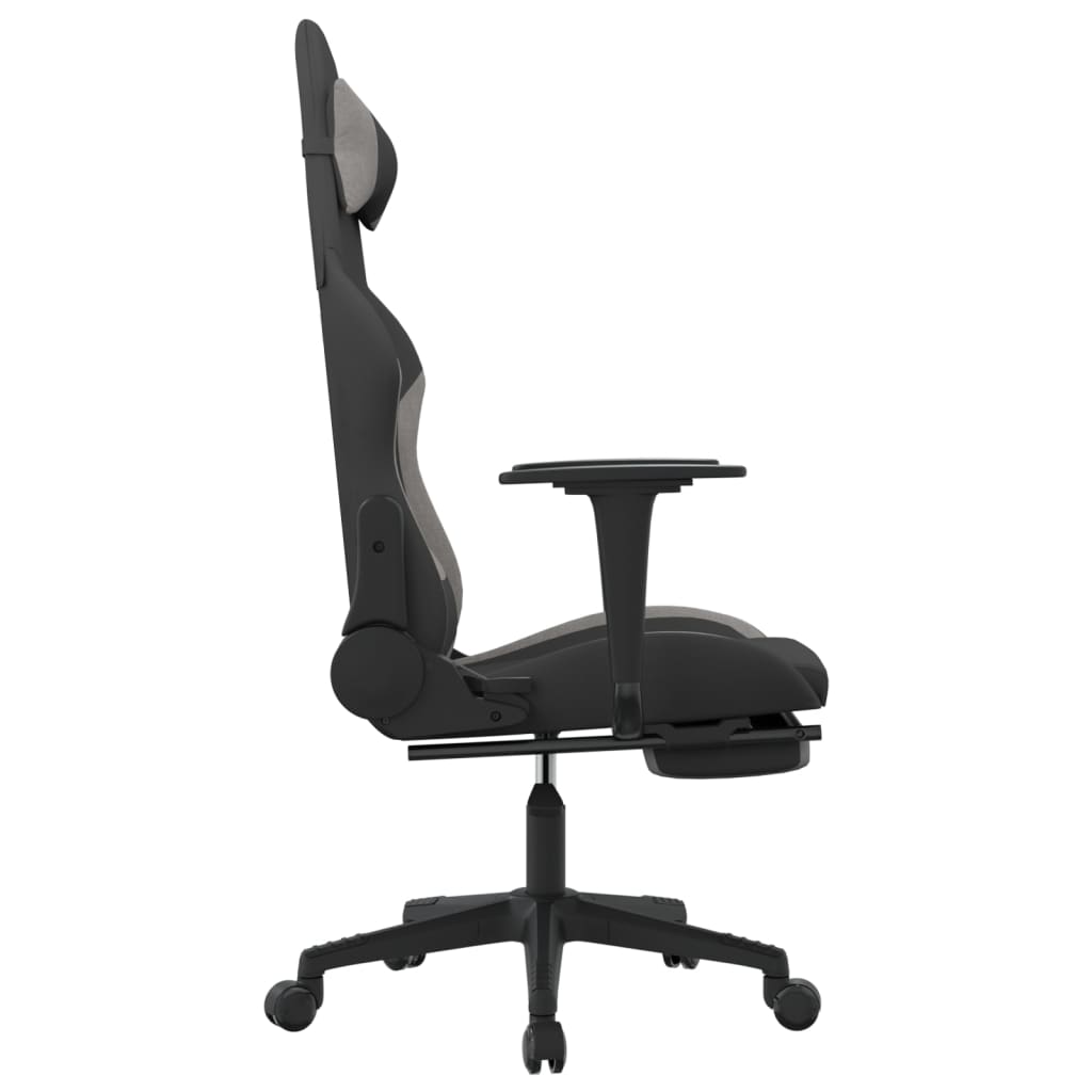 vidaXL Masážna herná stolička s podnožkou, čierna a svetlosivá, látka
