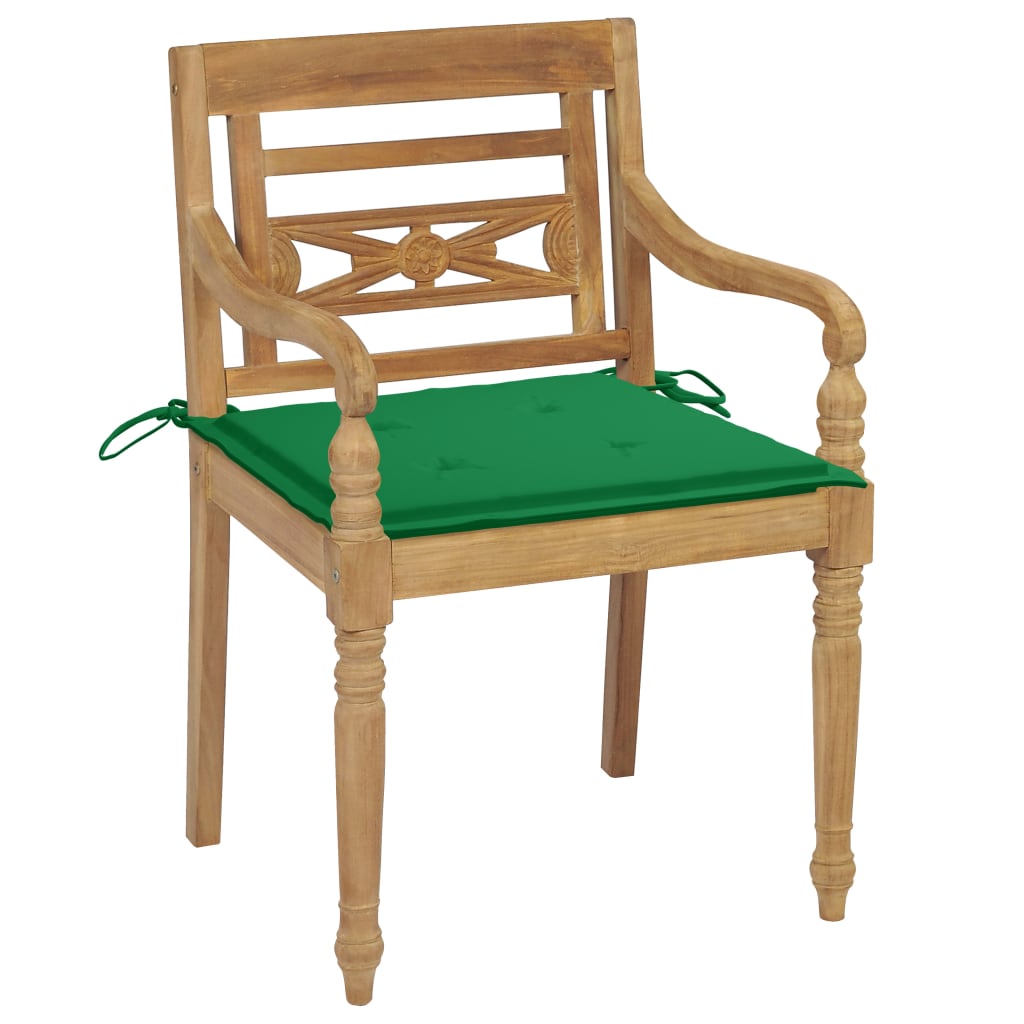 vidaXL Batavia stoličky 2 ks so zelenými vankúšmi tíkový masív
