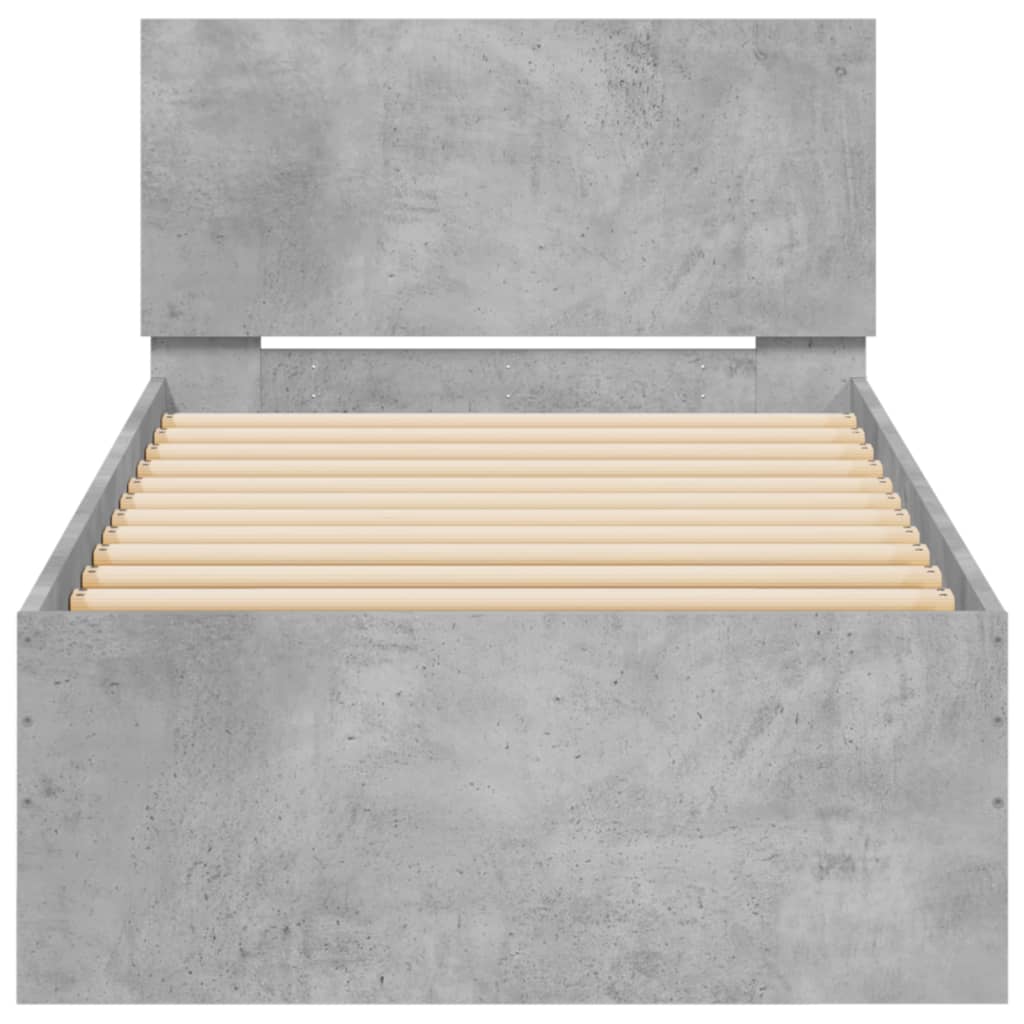 vidaXL Posteľný rám s čelom betónovo sivý 75x190 cm kompozitné drevo