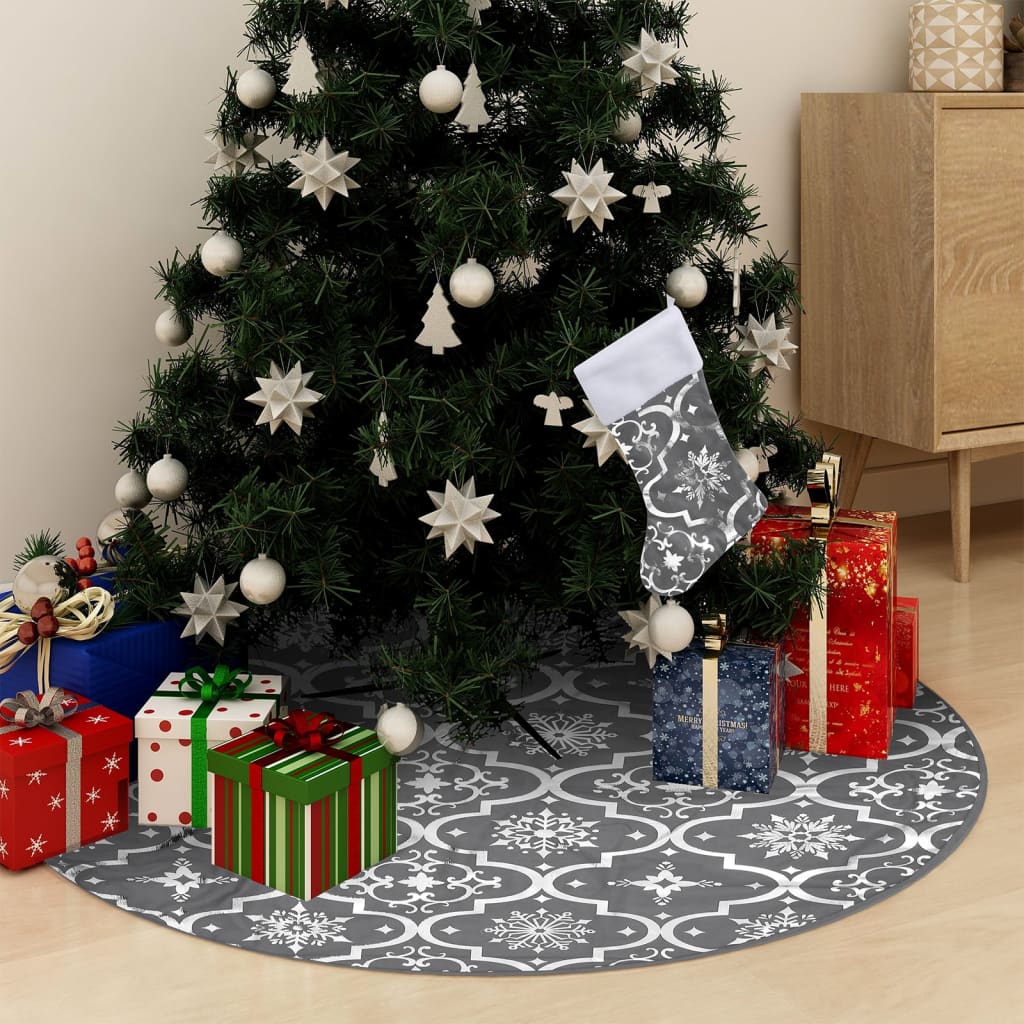 vidaXL Luxusná deka pod vianočný stromček s ponožkou sivá 150 cm látka