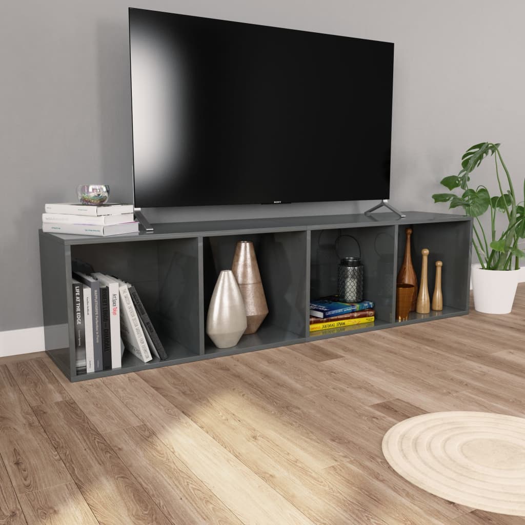 vidaXL Knižnica/TV skrinka, lesklá sivá 36x30x143 cm, kompozitné drevo