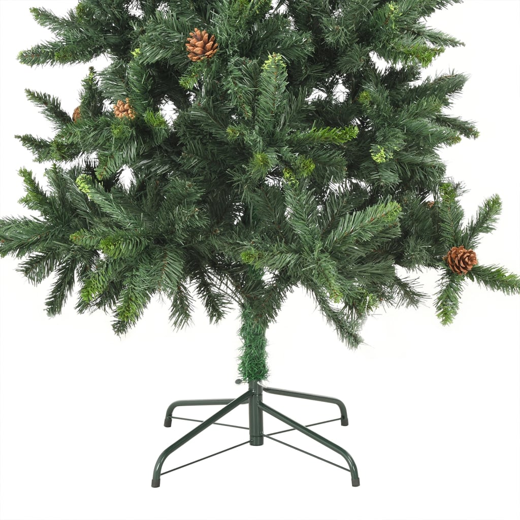 vidaXL Osvetlený umelý vianočný stromček so šiškami, zelený 210 cm