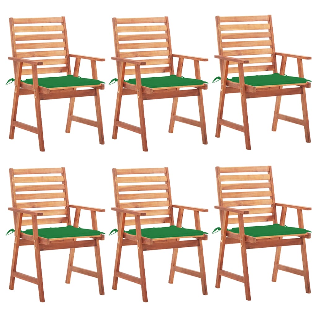 vidaXL Vonkajšie jedálenské stoličky 6 ks s podložkami masívna akácia