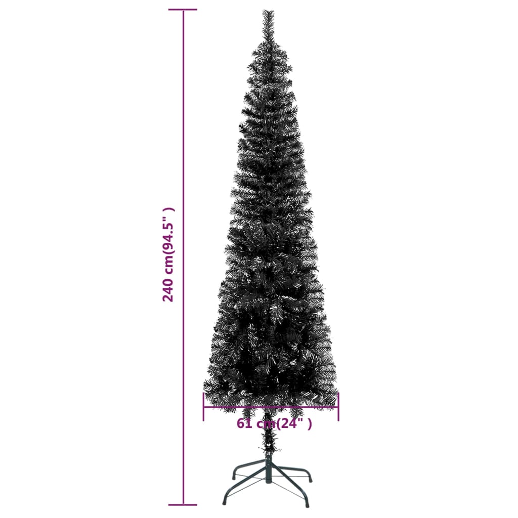 vidaXL Úzky osvetlený vianočný stromček, čierny 240 cm