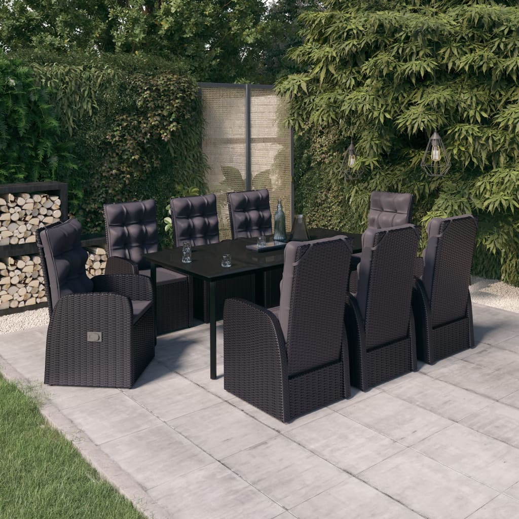 vidaXL 9-dielna záhradná jedálenská sada s vankúšmi čierna