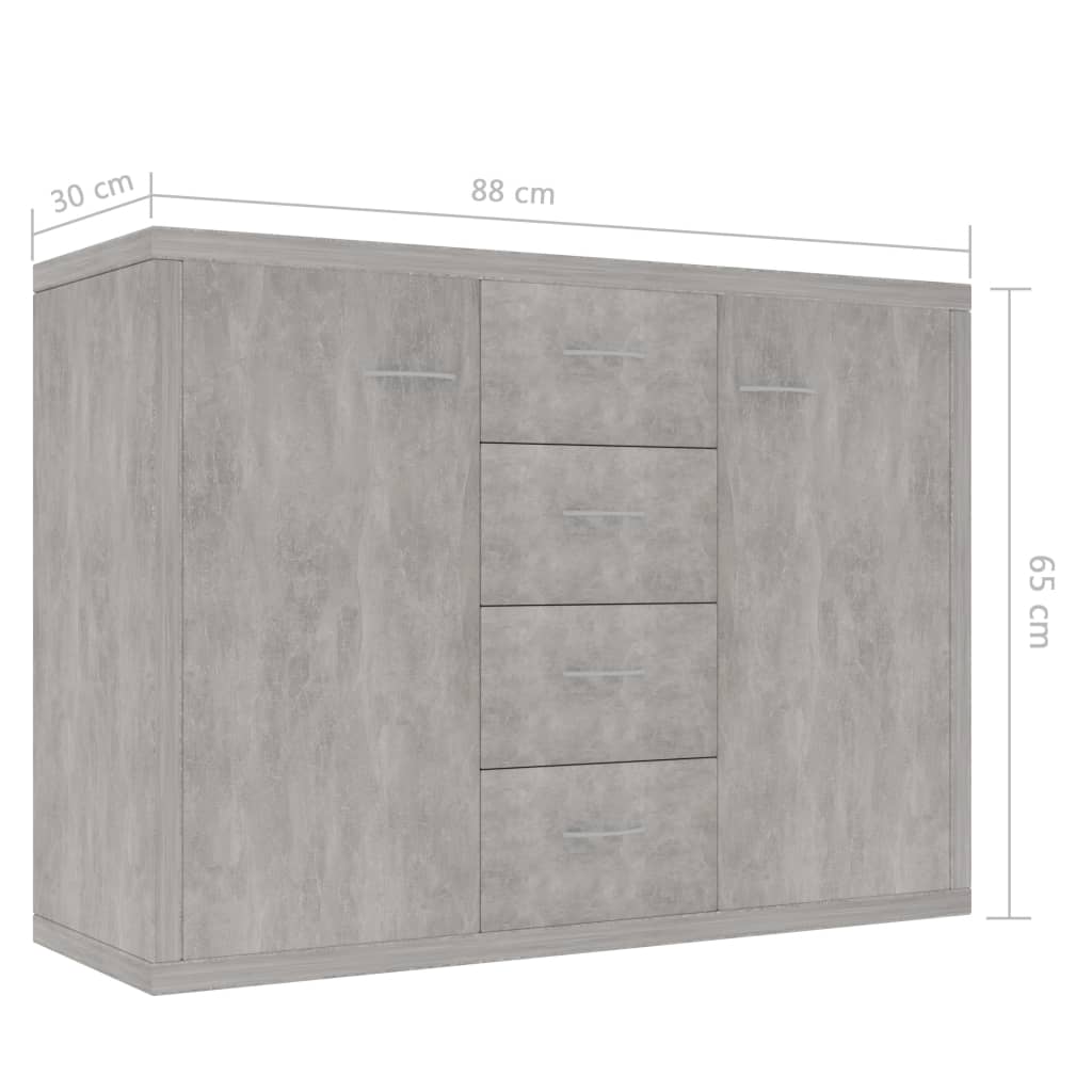 vidaXL Komoda, betónovo sivá 88x30x65 cm, kompozitné drevo