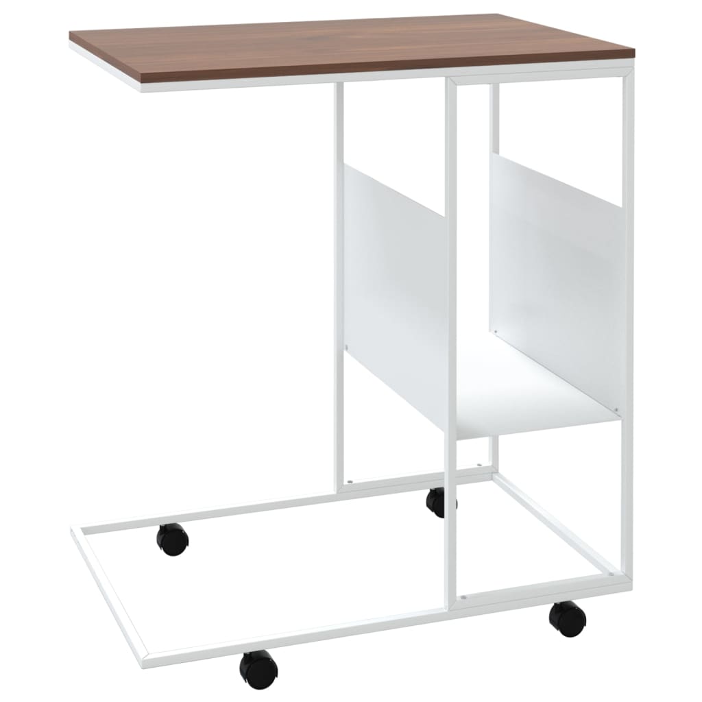 vidaXL Príručný stolík s kolieskami biely 55x36x63,5cm spracov. drevo