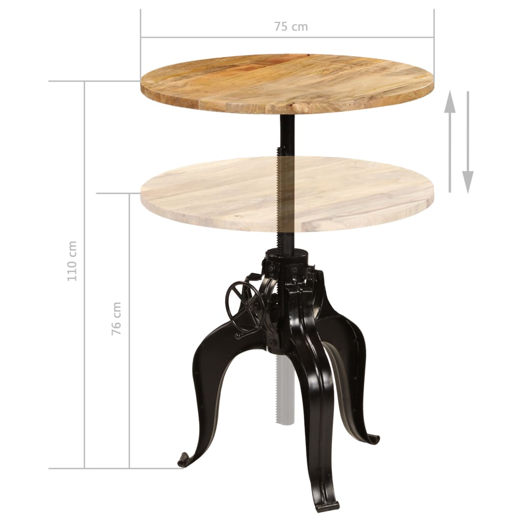 vidaXL Barový stôl masívne mangovníkové drevo 75x(76-110) cm