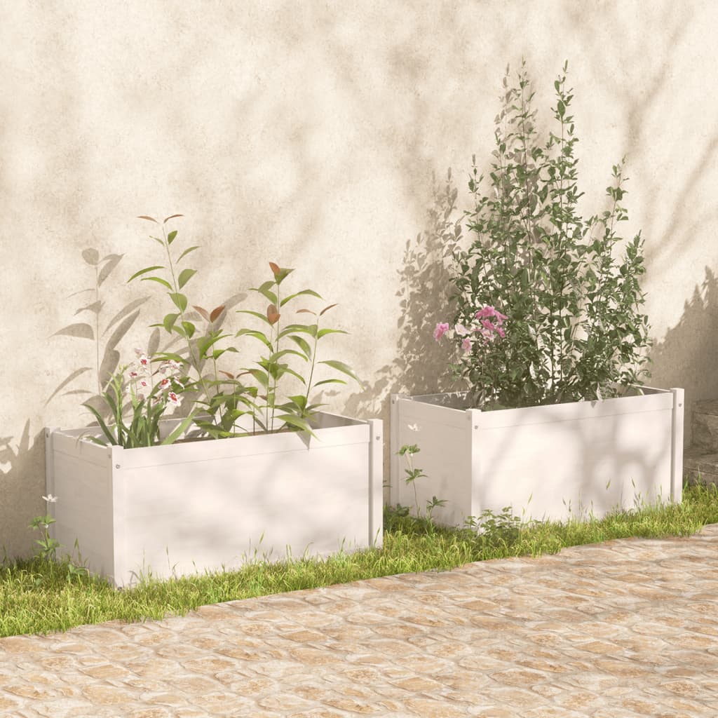 vidaXL Záhradné kvetináče 2 ks biele 100x50x50 cm borovicový masív