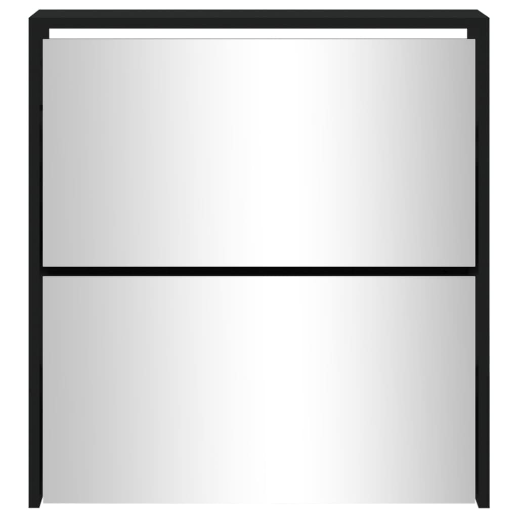 vidaXL Botník so zrkadlom 2-poschodový čierny 63 x 17 x 67 cm