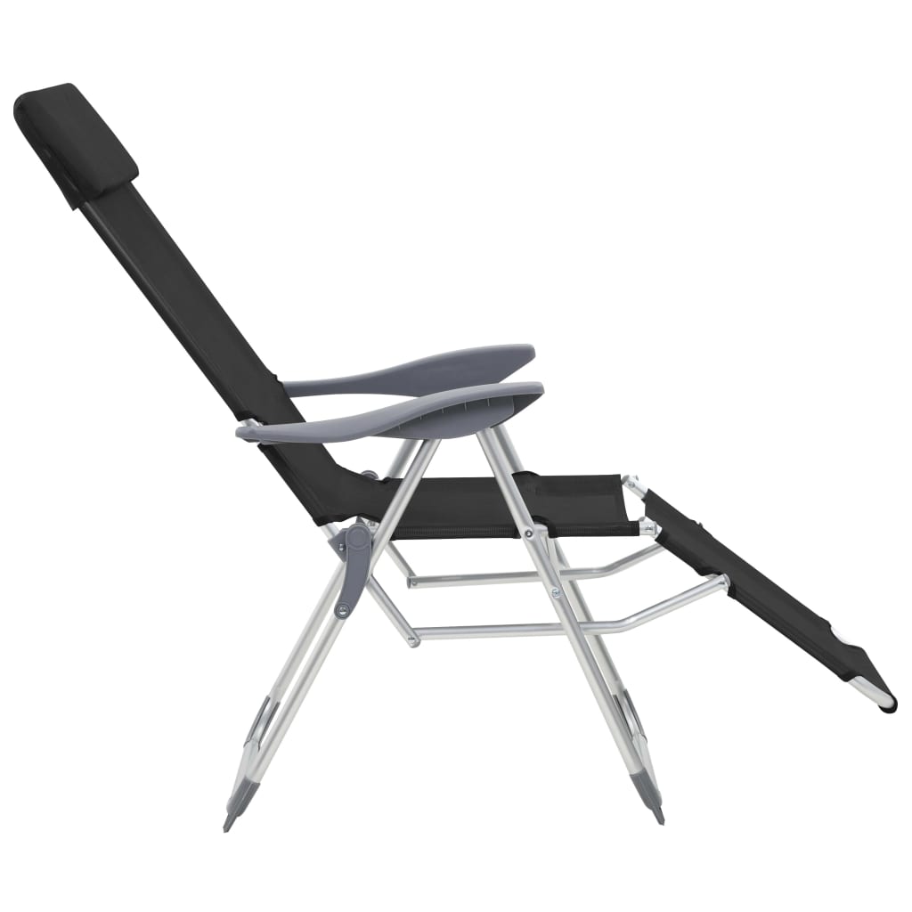 vidaXL Skladacie kempingové stoličky a opierky nôh 2ks čierne textilén