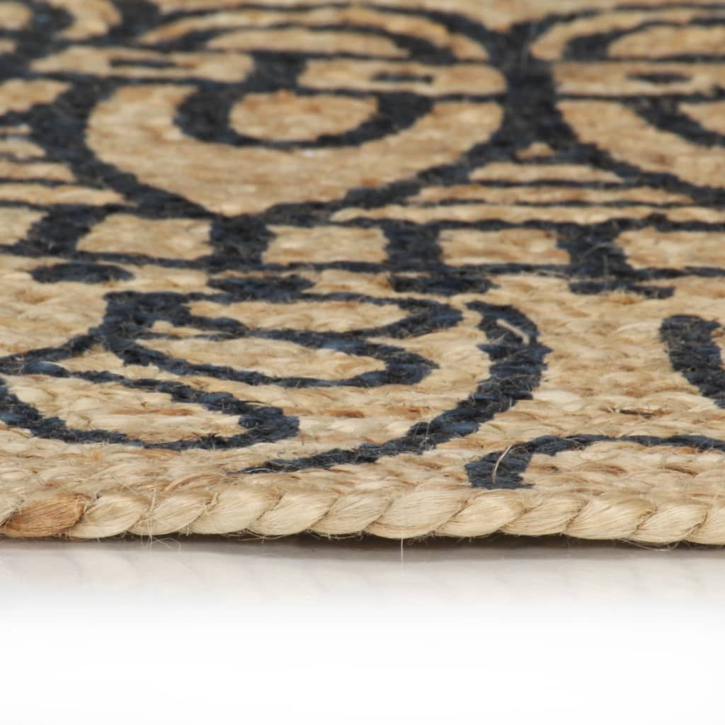 vidaXL Ručne vyrobený jutový koberec s tmavomodrou potlačou 150 cm