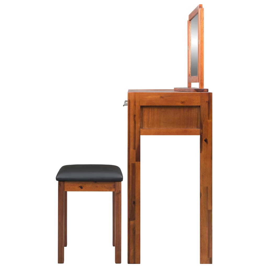 vidaXL Toaletný stolík so stoličkou a zrkadlom, akáciový masív