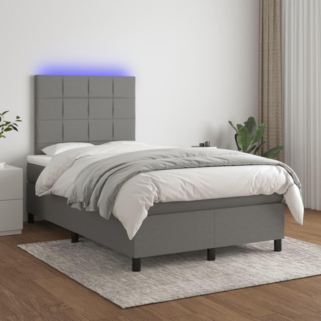vidaXL Boxspring posteľ s matracom a LED, tmavosivá 120x190 cm, látka