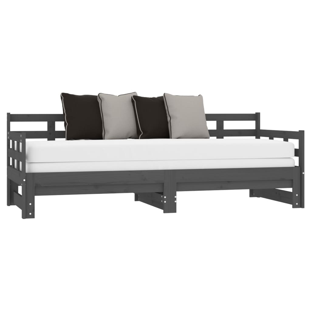 vidaXL Rozkladacia denná posteľ sivá borovicový masív 2x(90x190) cm