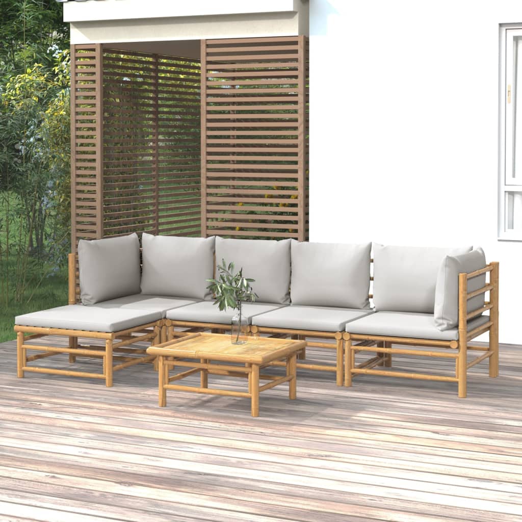 vidaXL 6-dielna záhradná sedacia súprava bledosivé vankúše bambus