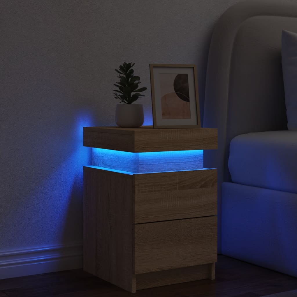vidaXL Nočný stolík s LED svetlami dub sonoma 35x39x55 cm