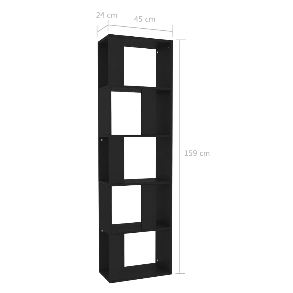 vidaXL Knižnica/deliaca stena, čierna 45x24x159 cm, kompozitné drevo