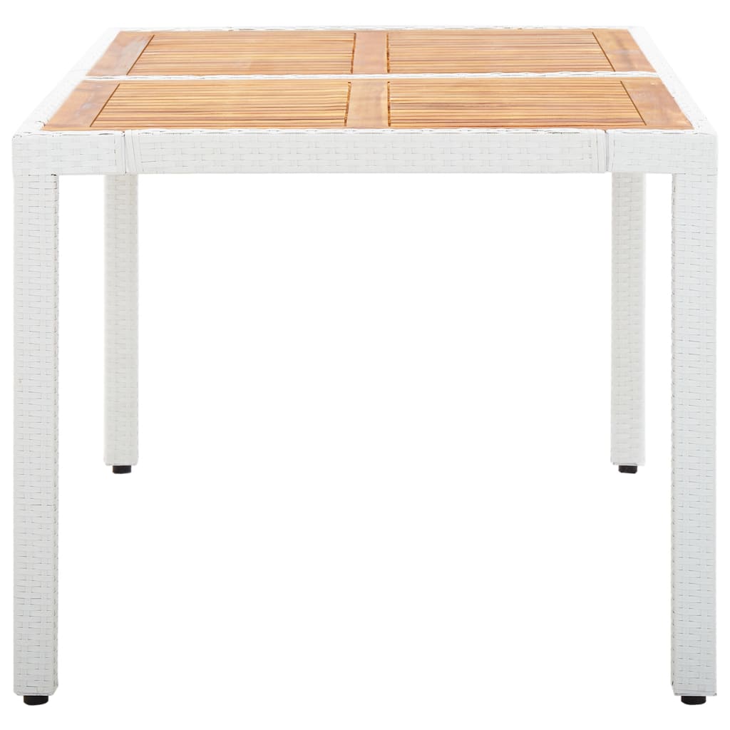 vidaXL Záhradný stôl biely 150x90x75 cm polyratan a akáciový masív