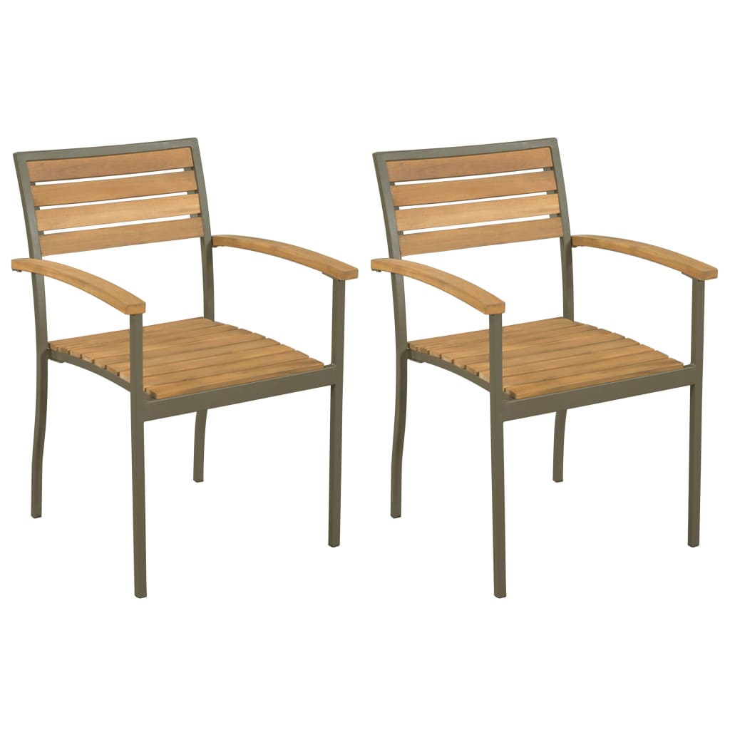 vidaXL Stohovateľné vonkajšie stoličky 2 ks, akáciový masív a oceľ