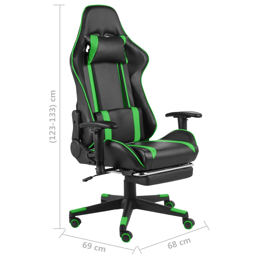vidaXL Otočná herná stolička s opierkou nôh zelená PVC