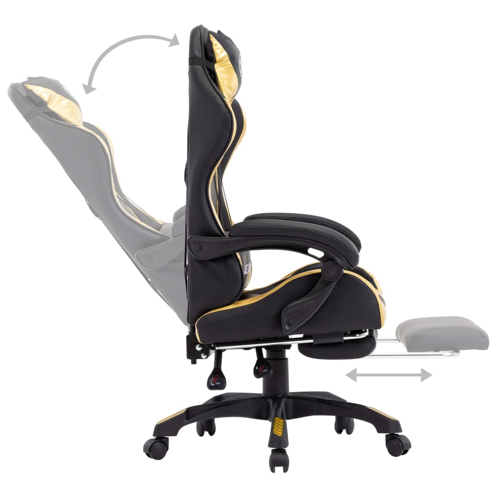 vidaXL Herná stolička s opierkou na nohy, zlato čierna, umelá koža