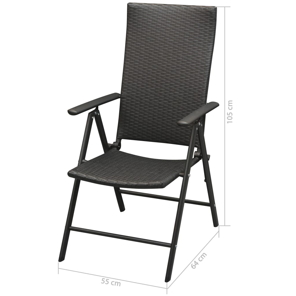 vidaXL Stohovateľné záhradné stoličky 2ks, podložky, polyratan, čierne