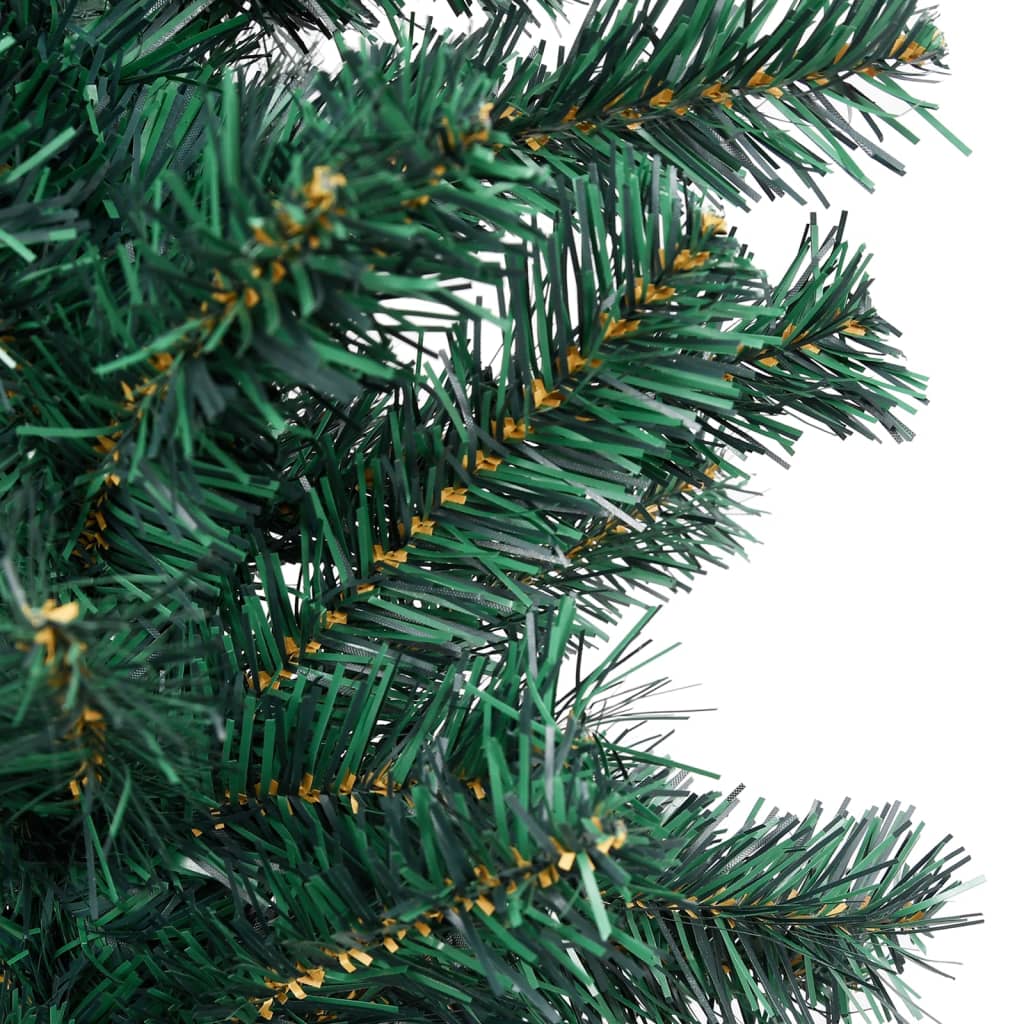 vidaXL Úzky osvetlený umelý vianočný stromček s guľami, zelený 210 cm