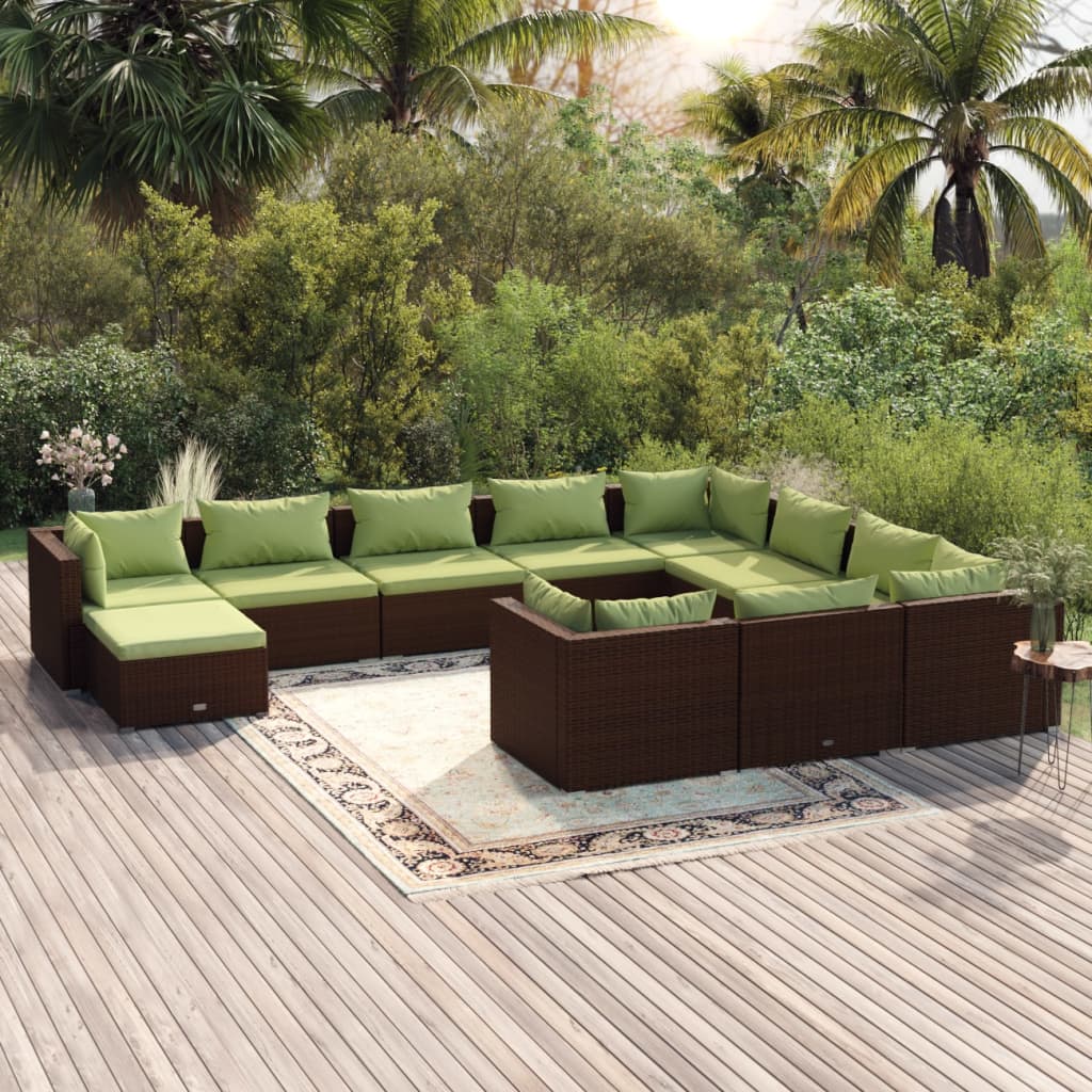 vidaXL 11-dielna záhradná sedacia súprava s vankúšmi polyratan hnedá