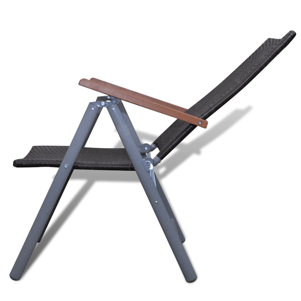 vidaXL Sklápacie záhradné stoličky 2 ks, polyratan a hliník, hnedé