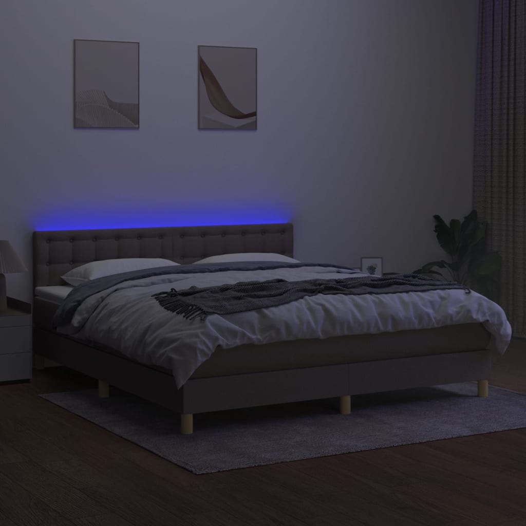vidaXL Posteľ boxsping s matracom a LED sivohnedá 160x200 cm látka