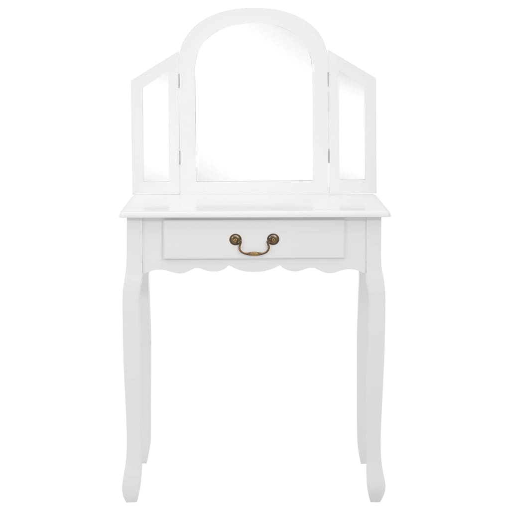 vidaXL Toaletný stolík so stoličkou biely 65x36x128 cm drevo paulovnie MDF