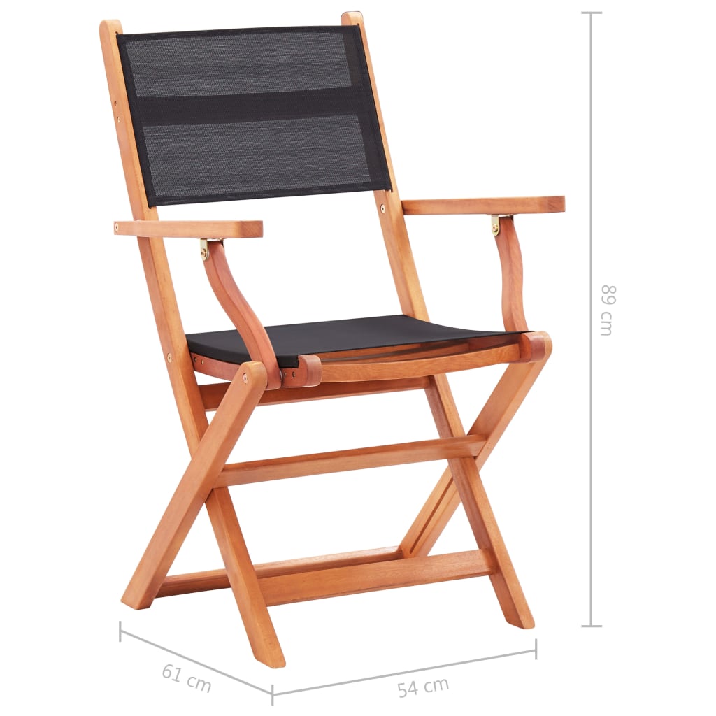 vidaXL Skladacie záhradné stoličky 4 ks, čierne, eukalyptus a textilén