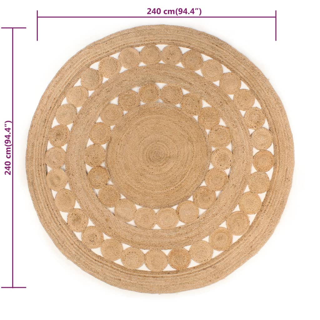 vidaXL Pletený okrúhly jutový koberček s dizajnom, 240 cm