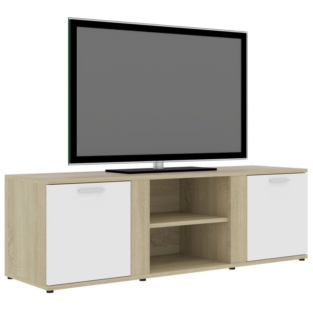 vidaXL TV skrinka, biela a dub sonoma 120x34x37 cm, drevotrieska