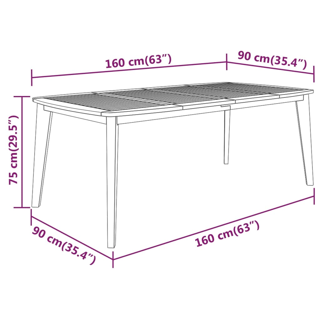 vidaXL Záhradný stôl 160x90x75 cm akáciový masív