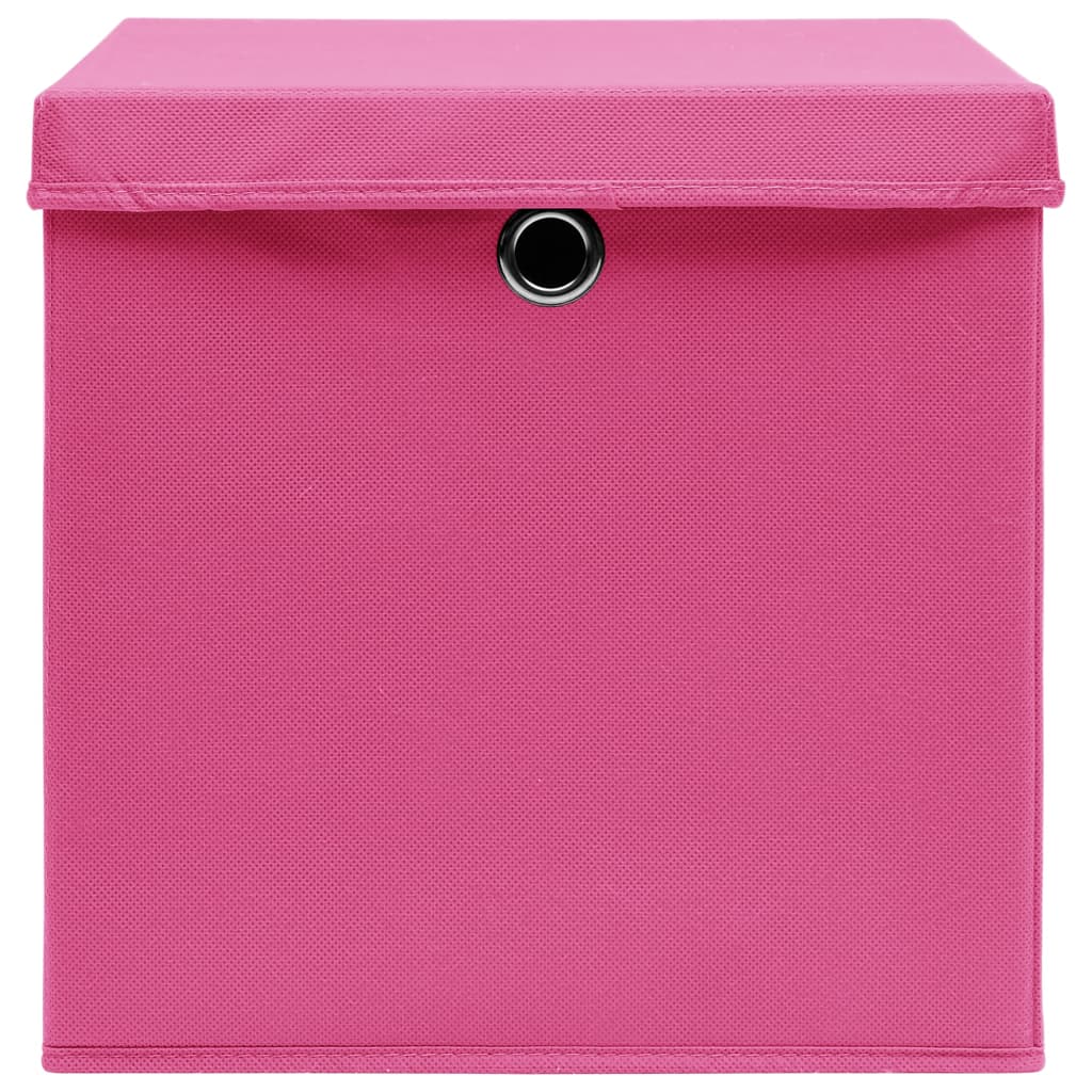 vidaXL Úložné boxy s vekom 4 ks, ružové 32x32x32 cm, látka