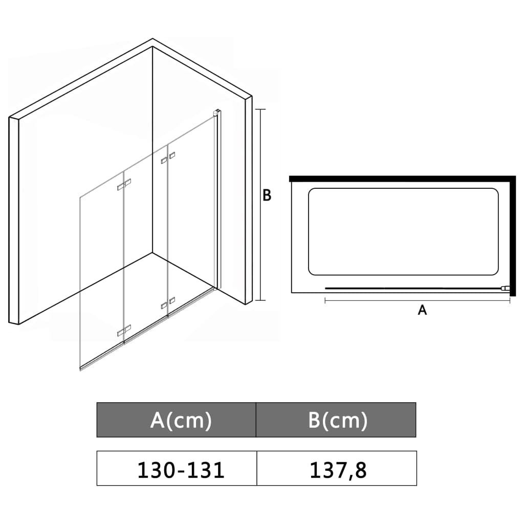 vidaXL Skladací sprchový kút 3 panely 130x138 cm ESG