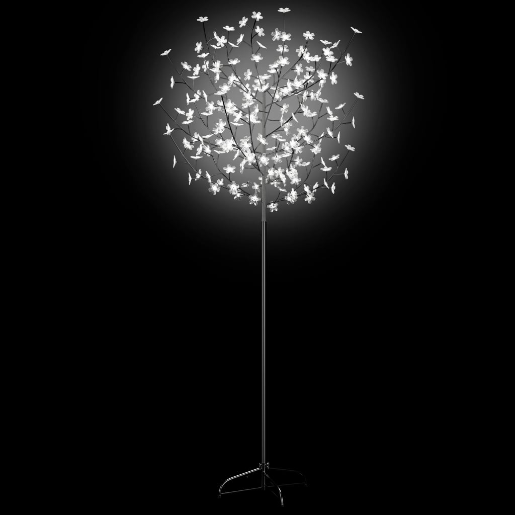 vidaXL Vianočný stromček 200 LED studené biele svetlo kvety čerešne 180 cm