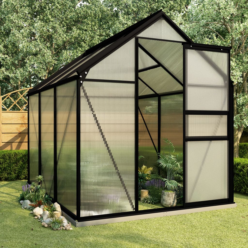 vidaXL Hliníkový skleník s podkladovým rámom, antracitový 3,61 m²