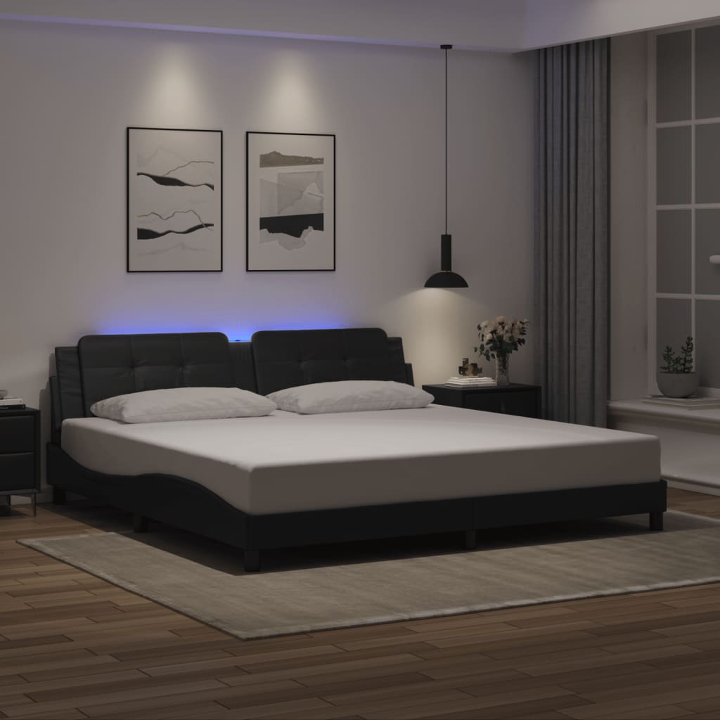 vidaXL Rám postele s LED svetlami čierny 200x200 cm umelá koža