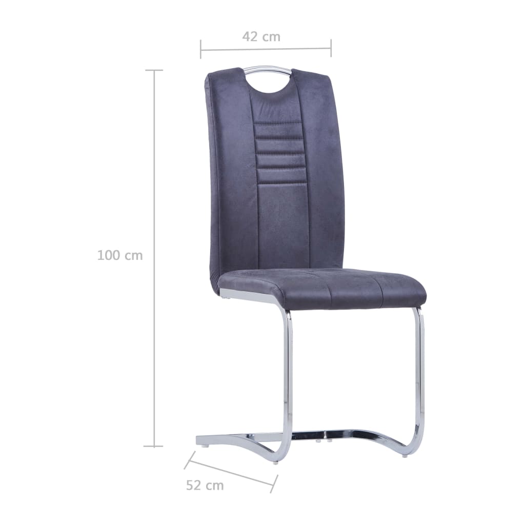 vidaXL Jedálenské stoličky, perová kostra 2 ks, sivé, umelý semiš