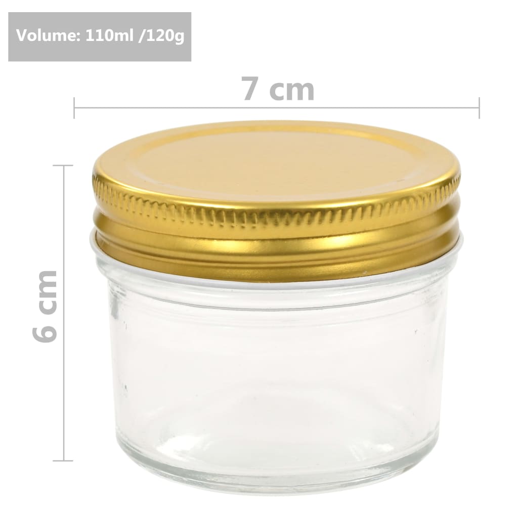vidaXL Sklenené zaváracie poháre so zlatými viečkami 24 ks 110 ml