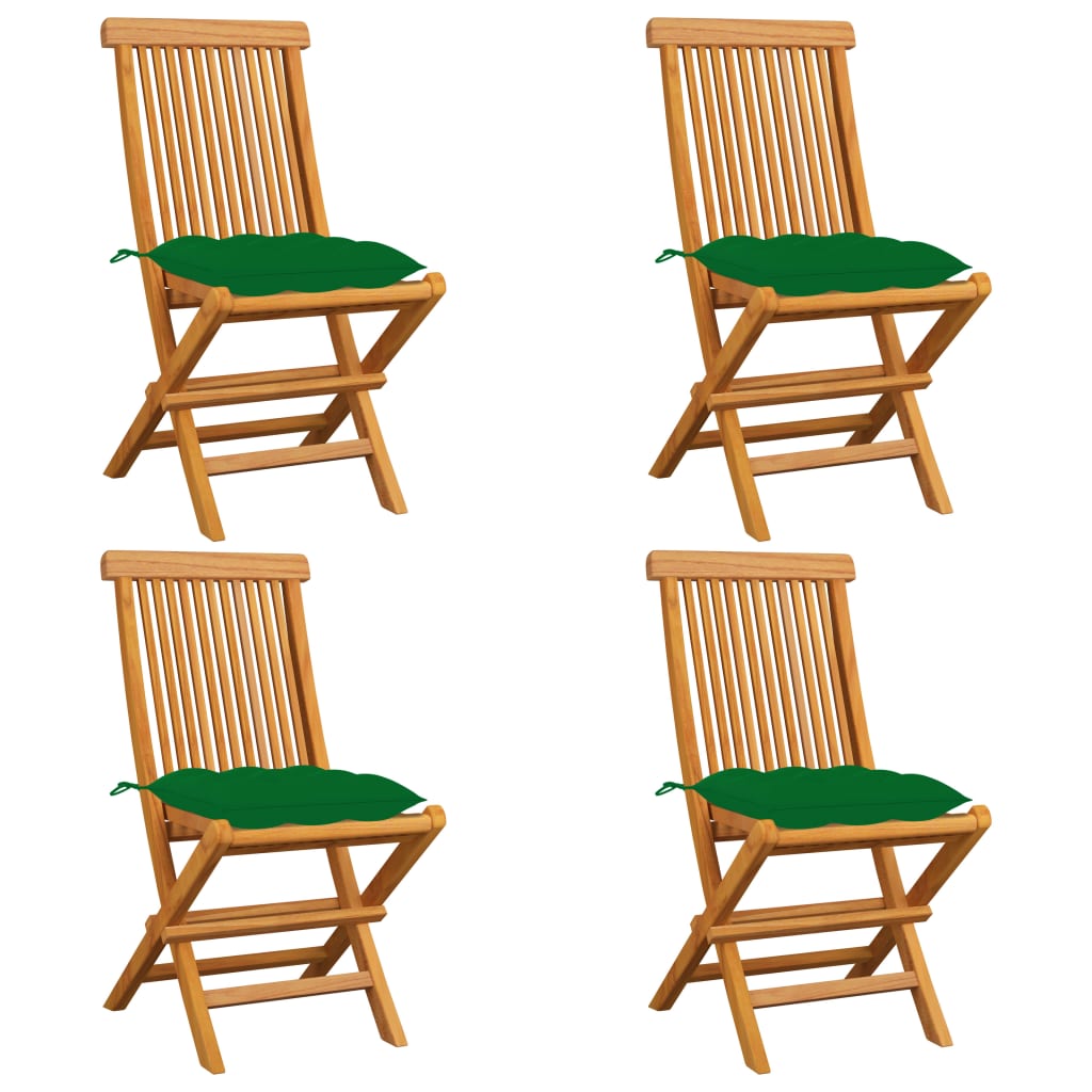 vidaXL Záhradné stoličky so zelenými podložkami 4 ks tíkový masív