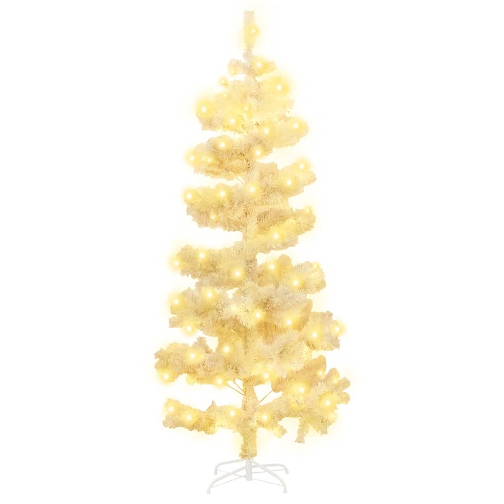 vidaXL Špirálový osvetlený vianočný stromček+stojan, biely 150 cm, PVC