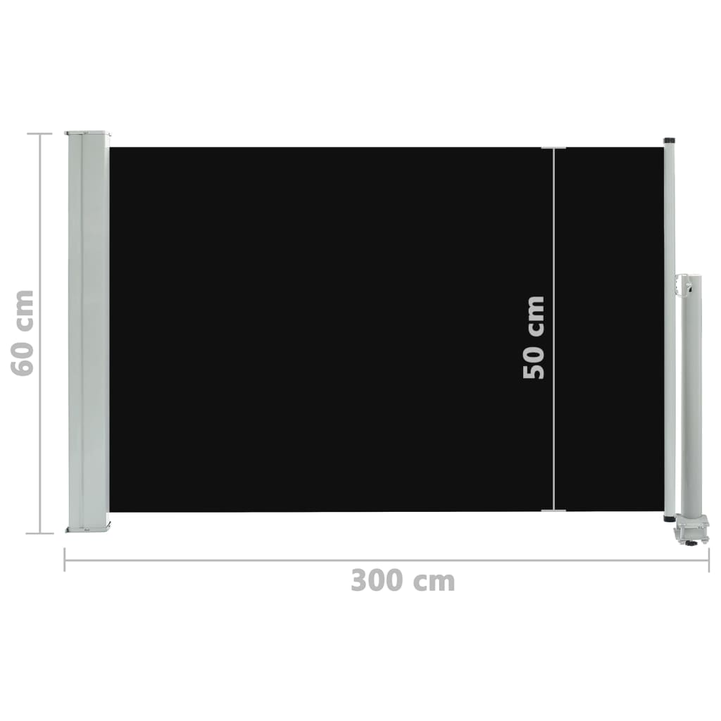 vidaXL Zaťahovacia bočná markíza na terasu čierna 60x300 cm