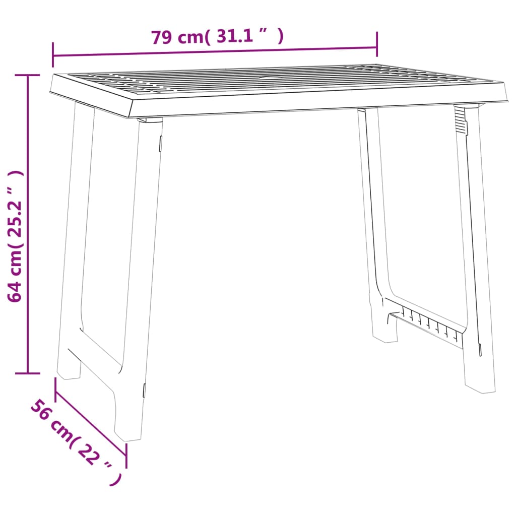 vidaXL Kempingový stôl biely 79x56x64 cm PP drevený vzhľad