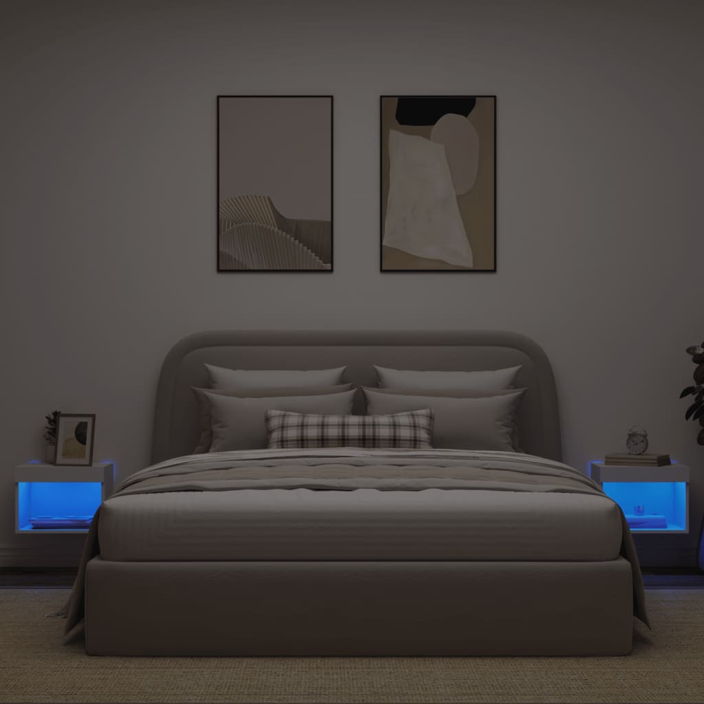 vidaXL Nočné stolíky s LED svetlami nástenné 2 ks biele