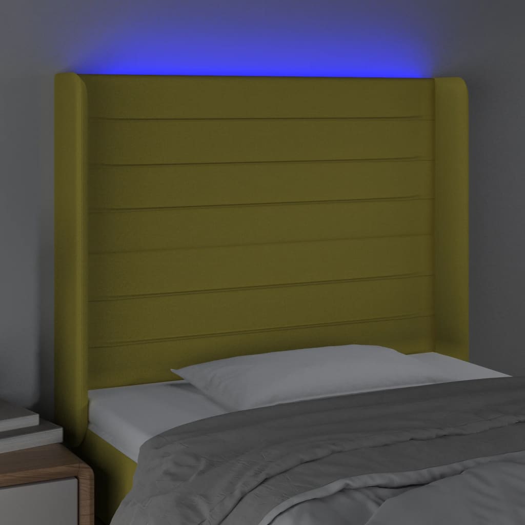 vidaXL Čelo postele s LED zelené 103x16x118/128 cm látka